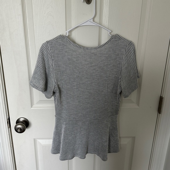 Caution to the Wind - Gray & White Striped Wrap Top - Picture 4 of 4